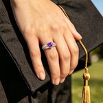Personalised Heart Birthstone Sterling Silver Class Ring with Engraved Text Dainty Jewellery Graduation Gift for Graduates