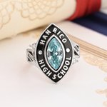 Personalised Birthstone Sterling Silver Graduation Class Ring with Text and School Name Graduation Ceremony Senior Night Gift for Graduates