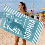 Personalized Sports Figure Silhouette Quick Dry Oversized Microfiber Beach Towel with Name Travel Essentials Beach Party  Gift for Sports Lovers