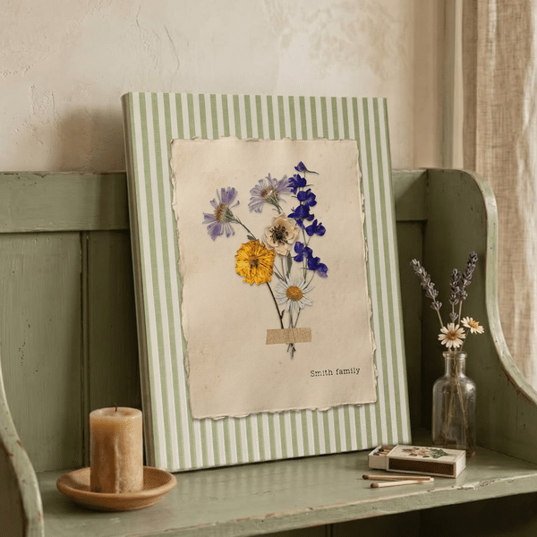 Personalized Dried Birth Flower Large Canvas Prints with Text Home Decor Ship from USA Anniversary Birthday Gift for Mom Grandma