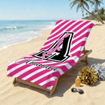 Personalized Black Pink Stripes Oversized Quick Dry Beach Towel with Name and Initial Summer Vacation Accessory Game Day Team Gift for Cheerleader