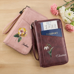 Porte-passeport et portefeuille de voyage personnalisés en cuir PU, style vintage, avec motif « fleur de naissance » et prénom : un cadeau d'anniversaire indispensable pour les passionnés de voyage
