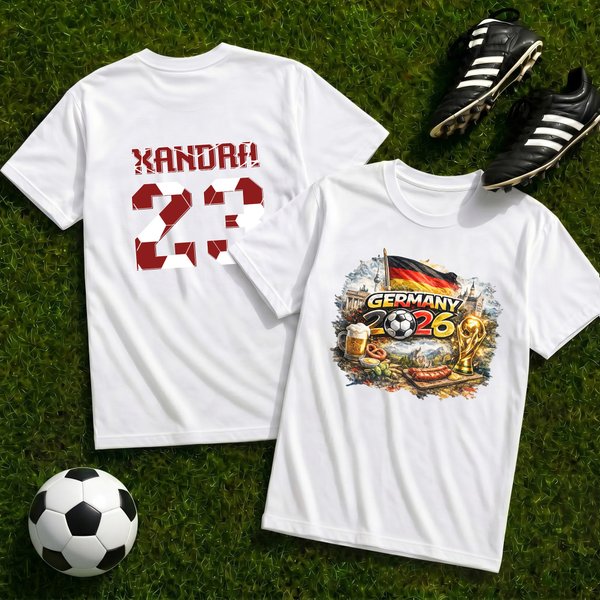 Personalisiertes Deutschland WM 2026 T-Shirt mit Namen & Nummer | Splash-Ink-Design | 100% Baumwolle | Fankleidung | Spieltag Geschenk für Fußballfans