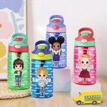 Personalized Cute Cartoon Kid Name 16 oz Food-Grade Water Bottle with Handle and Straw Back to School Birthday Gift for Students Boys Girls