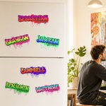 Imán para la nevera personalizado con nombre y diseño de graffiti multicolor: decoración para el hogar y la oficina; regalo ideal para fiestas y cumpleaños, para familiares y amigos