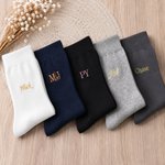 Personalised Embroidered Monogram 100% Cotton Soft Socks with Name Wedding Party Gift for Father Groomsman