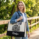 Personalized Highland Cow Sunflower Canvas Tote Bag Linen Makeup Bag with Name Birthday Mother's Day Gift for Highland Cow Lovers