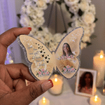 Personalized Photo Glitter Butterfly Flower Brooch Pin with Name and Time Memorial Sympathy Gift for Family Friends
