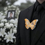 Personalized Photo Glitter Butterfly Flower Brooch Pin with Name and Time Memorial Sympathy Gift for Family Friends