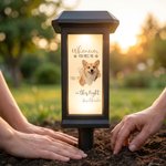 Gepersonaliseerde tuinlamp op zonne-energie met foto van een pootafdruk in aquarelstijl en naam – tuindecoratie, herdenkings- en troostcadeau voor dierenliefhebbers