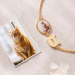 Personalized Pet Photo Dog Bone Cat Head Charm Adjustable Bracelet with Name Sympathy Memorial Gift for Pet Owners Lovers