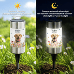Personalized 3D Floral Pet Photo Solar Garden Light with Name and Date Garden Decor Memorial Sympathy Loss of Pet Gift for Pet Lovers