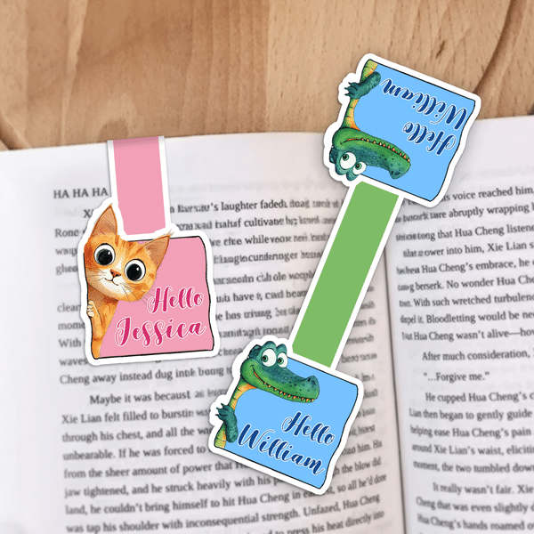 Marque-page magnétique personnalisé « Hello Cute Animal » avec prénom – Coin lecture – Cadeau de rentrée scolaire ou d'anniversaire pour les passionnés de lecture, les bibliothécaires et les étudiants