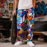 Personalisierte Pyjamahose im Graffiti-Stil mit Herzmotiv buntem Namen und Kordelzug Alltagskleidung Geburtstag Geschenk für Familie Kinder