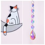 Personalized Fantasy Moon Cat Acrylic Suncatcher with Name and Crystal Pendant Home Decor Memorial Gift for Cat Lover Owner