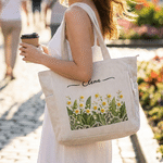 Personalized Lace Patchwork Style Birth Flower Large Capacity Corduroy Tote Bag with Name Daily Use Travel Birthday Gift for Woman