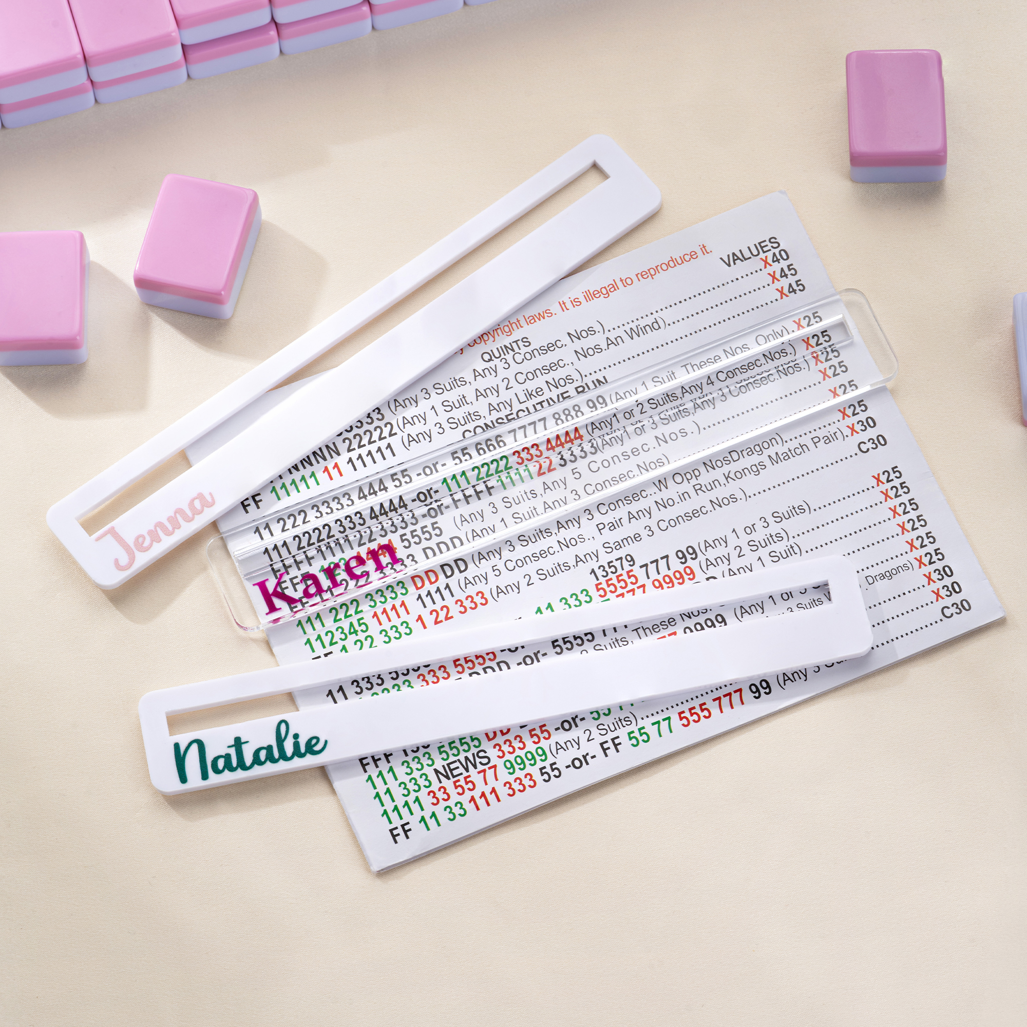Personalisierter, durchsichtiger, weißer Mahjong-Schieber aus Acryl mit Linienmarkierung – Mahjong-Geschenk für den Abend oder zum Geburtstag für Mahjong-Spieler