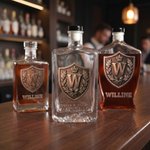 Personalised Initial Shield Emblem Whisky Decanter with Name Birthday Anniversary Gift for Liquor Lover