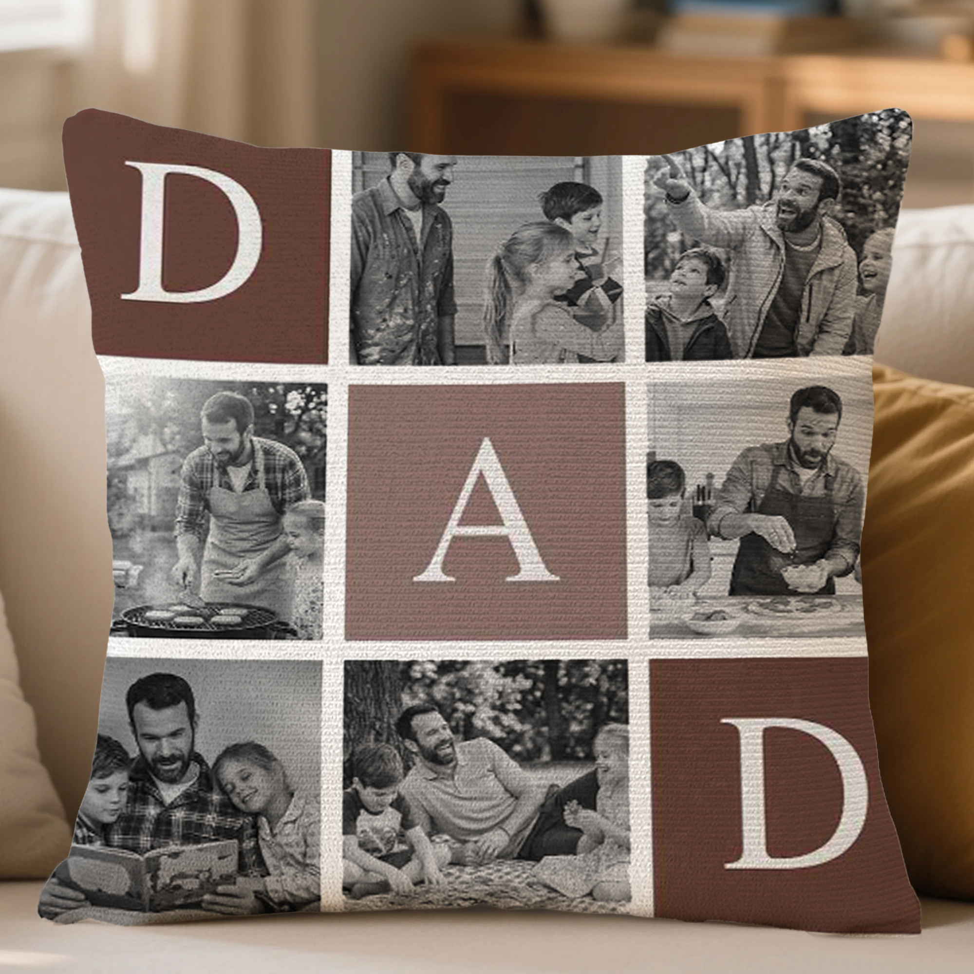 Individuell gestalteter Kissenbezug mit Fotocollage, Titel und Namen – Wohnaccessoire, Geschenk zum Geburtstag oder Jubiläum für frischgebackene Mütter, Väter und die ganze Familie