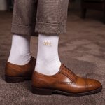Personalised Embroidered Monogram 100% Cotton Soft Socks with Name Wedding Party Gift for Father Groomsman