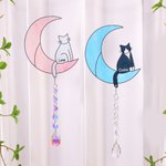 Personalized Fantasy Moon Cat Acrylic Suncatcher with Name and Crystal Pendant Home Decor Memorial Gift for Cat Lover Owner