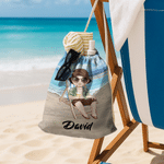 Personalized Vacation Theme Cartoon Character Beach Backpack with Name Beach Party Birthday Gift for Kids Adults