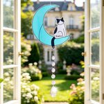 Personalized Fantasy Moon Cat Acrylic Suncatcher with Name and Crystal Pendant Home Decor Memorial Gift for Cat Lover Owner