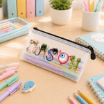 Personalised Monster or Mermaid Design Name Waterproof Mesh Pencil Pouch with Zipper School Supplies Back to School Gift for Kids