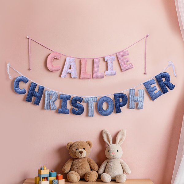 Personalised Floral Striped Letter Cosy Banner Decoration with Name Nursery Decor Baby Shower Baby Announcement Gift for Baby New Parent