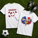 T-shirt en 100 % coton personnalisé avec nom numéro et motif - Thème coupe du monde - Cadeau de fête des pères pour les fans de football