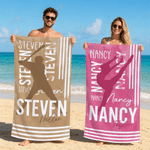 Personalized Sports Figure Silhouette Quick Dry Oversized Microfiber Beach Towel with Name Travel Essentials Beach Party  Gift for Sports Lovers