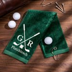 Personalisiertes besticktes Golfhandtuch mit Initialen & Text | Glücksklee & Golfschläger | 100% Baumwolle | Golfzubehör | Turnier Geschenk für Golfer