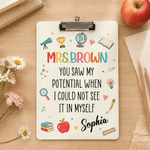 Personalized Teacher Theme Acrylic Clipboard with Name and Text School Supplies Teacher Appreciation Week Teacher's Day Gift for Teacher