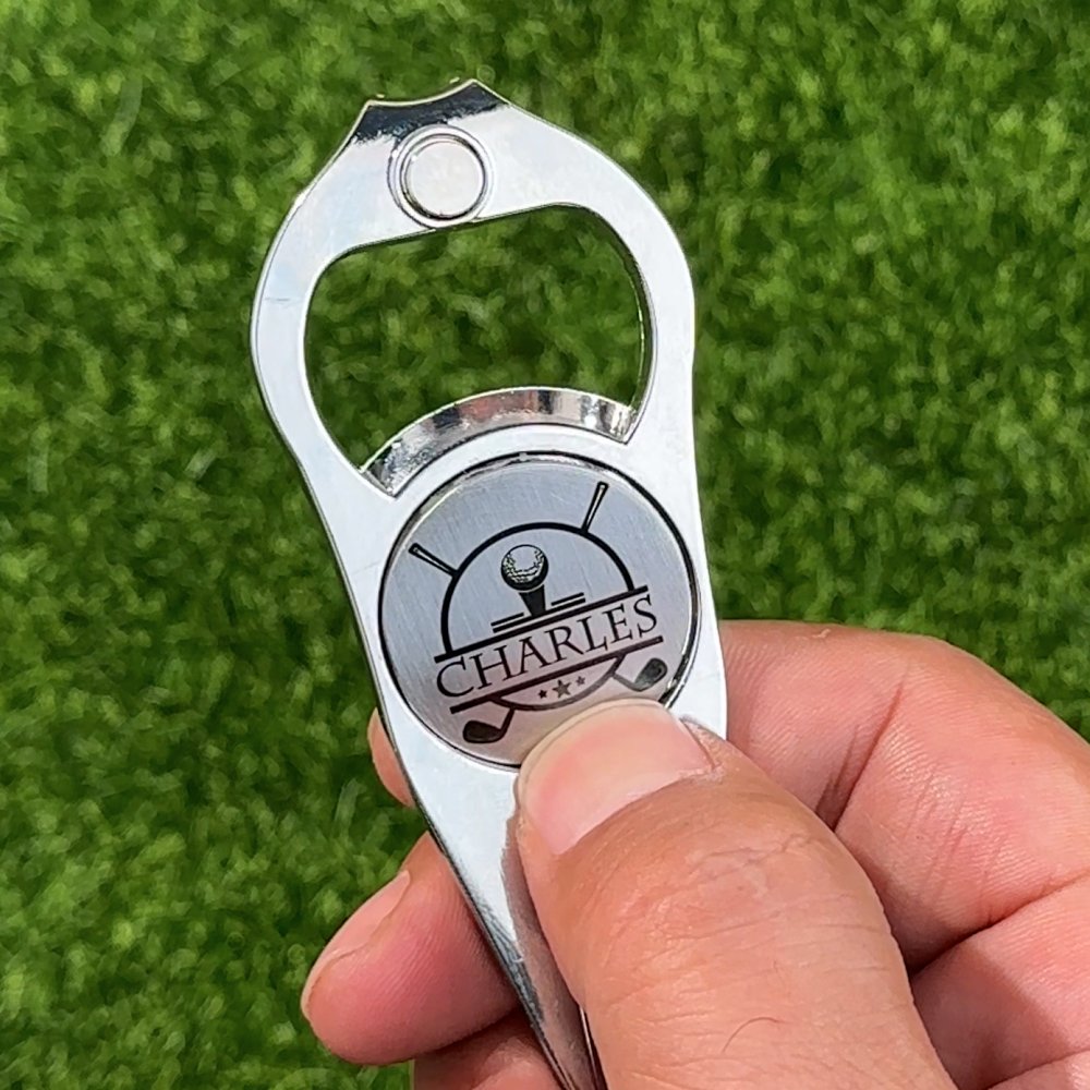 Personalised Engraved Magnetic Golf Divot Tool Golf Ball Marker Bottle Openers with Name and Initial Golf Field Birthday Gift for Golf Lovers 6