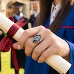Personalised Birthstone Sterling Silver Graduation Class Ring with Text and School Name Graduation Ceremony Senior Night Gift for Graduates