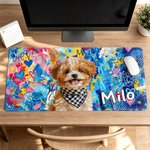 Personalized Graffiti Oil Painting Style Pet Photo Desk Mat Mouse Pad with Name Daily Use Birthday Gift for Family Friend Pet Owner