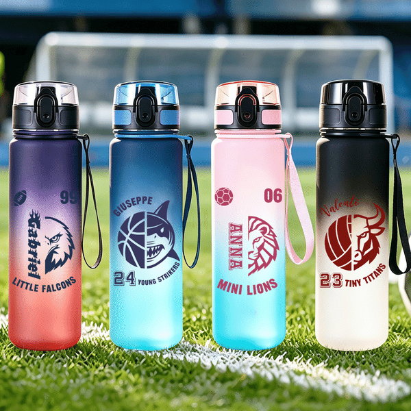 Personalized Multicolor Ball Animal Team Water Bottle with Name and Number Outdoor Training Team Birthday Gift for Player Coach Sports Lover