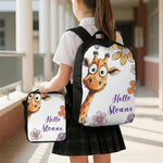 Personalised Cute Animal Say Hello  Multicolour Backpack Lunch Bag Pencil Case Set with Name Back to School Birthday Gift for Student