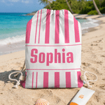 Personalised Multicolour Stripe Microfiber Drawstring Bag with Name Travel Beach Use Birthday Summer Vacation Gift for Kids Family