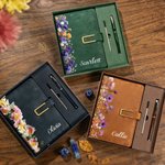 Personalised Birth Flower PU Leather A5 Notebook with Name Daily Office Use Appreciation Birthday Gift for Teachers Colleagues Friends