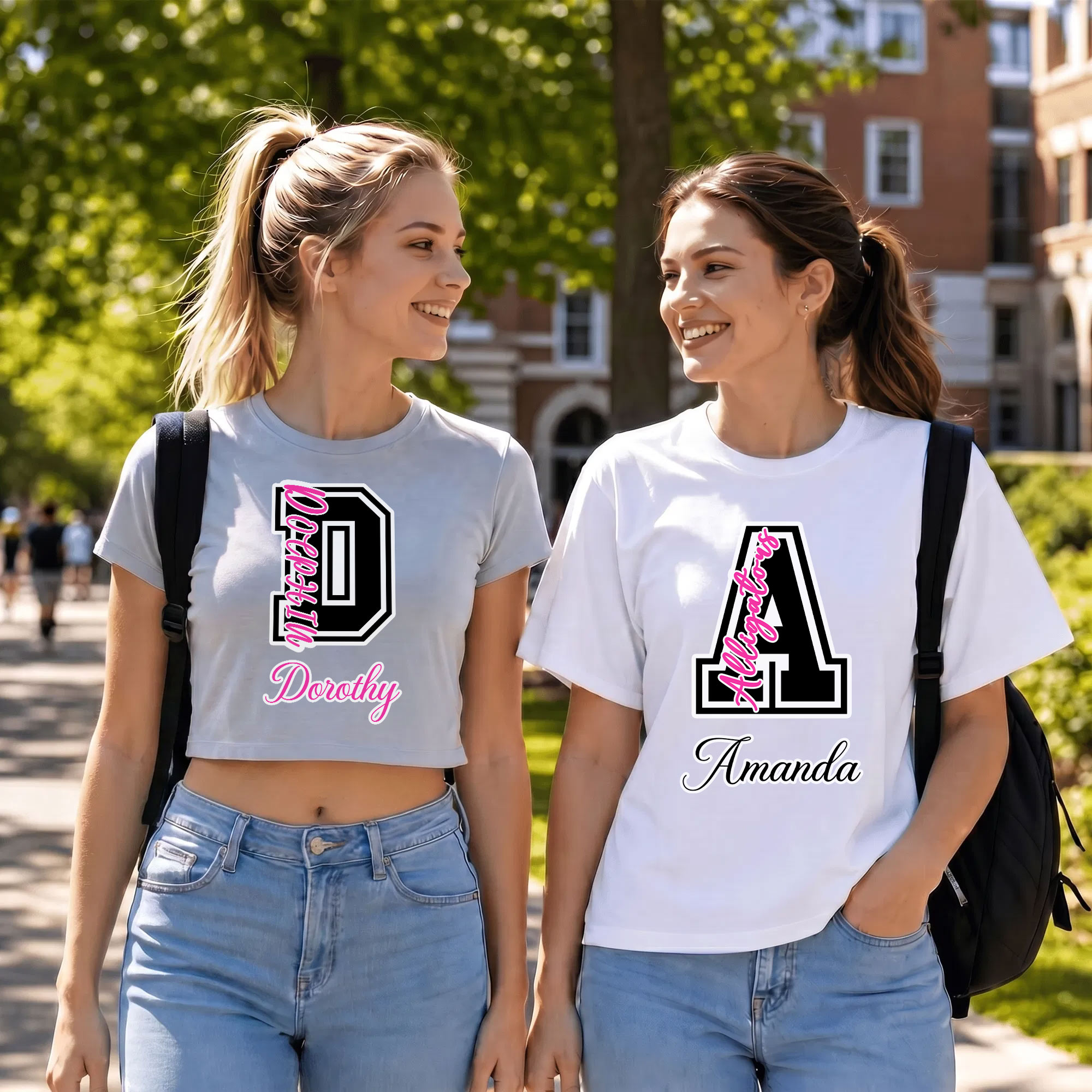 Individuell gestaltetes, einzigartiges Team-Maskottchen-Crop-Top-T-Shirt mit Initialen und Namen – als Alltagsbekleidung, für Cheer-Camps, zum Training oder als Geburtstagsgeschenk für Frauen und Mädc