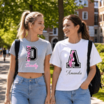 Personalized Unique Team Mascot Initial Crop Top T-shirt with Name and Daily Wear Cheer Camp Practice Birthday Gift for Woman Girl Cheerleader