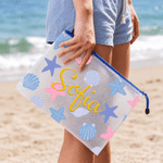 Personalized Multi-Color Sea Creature Pattern PVC Beach Bag with Name Daily Use Birthday Gift for Family Friends