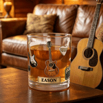 Personalized Vintage Guitar Durable 10 oz Rock Whiskey Glass with Name Man Cave Bar Birthday Gift for Friend Husband