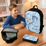 Personalised Cute Animal Say Hello  Multicolour Backpack Lunch Bag Pencil Case Set with Name Back to School Birthday Gift for Student