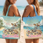 Personalized Retro Style Sandbeach Skull Durable Canvas Tote Bag with Name Beach Party Summer Vacation Birthday Gift for Girl Boy