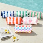 Personalised Multicolour Striped Plaid PVC Makeup Toiletry Bag with Name Daily Travel Use Wedding Gift for Women Friends Bridesmaids
