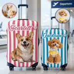 Personalized Striped Pet Photo Luggage Cover Fits 18-32 Inches Suitcase with Name Travel Accessories Birthday Gift for Pet Lovers