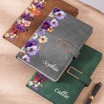 Personalised Birth Flower PU Leather A5 Notebook with Name Daily Office Use Appreciation Birthday Gift for Teachers Colleagues Friends