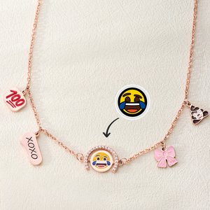 Personalized Smiley emoji Crying emoji Emotional Reversal Necklace with Text and Date Birthday Anniversary Gift for Best Friend | Callie × emoji ™